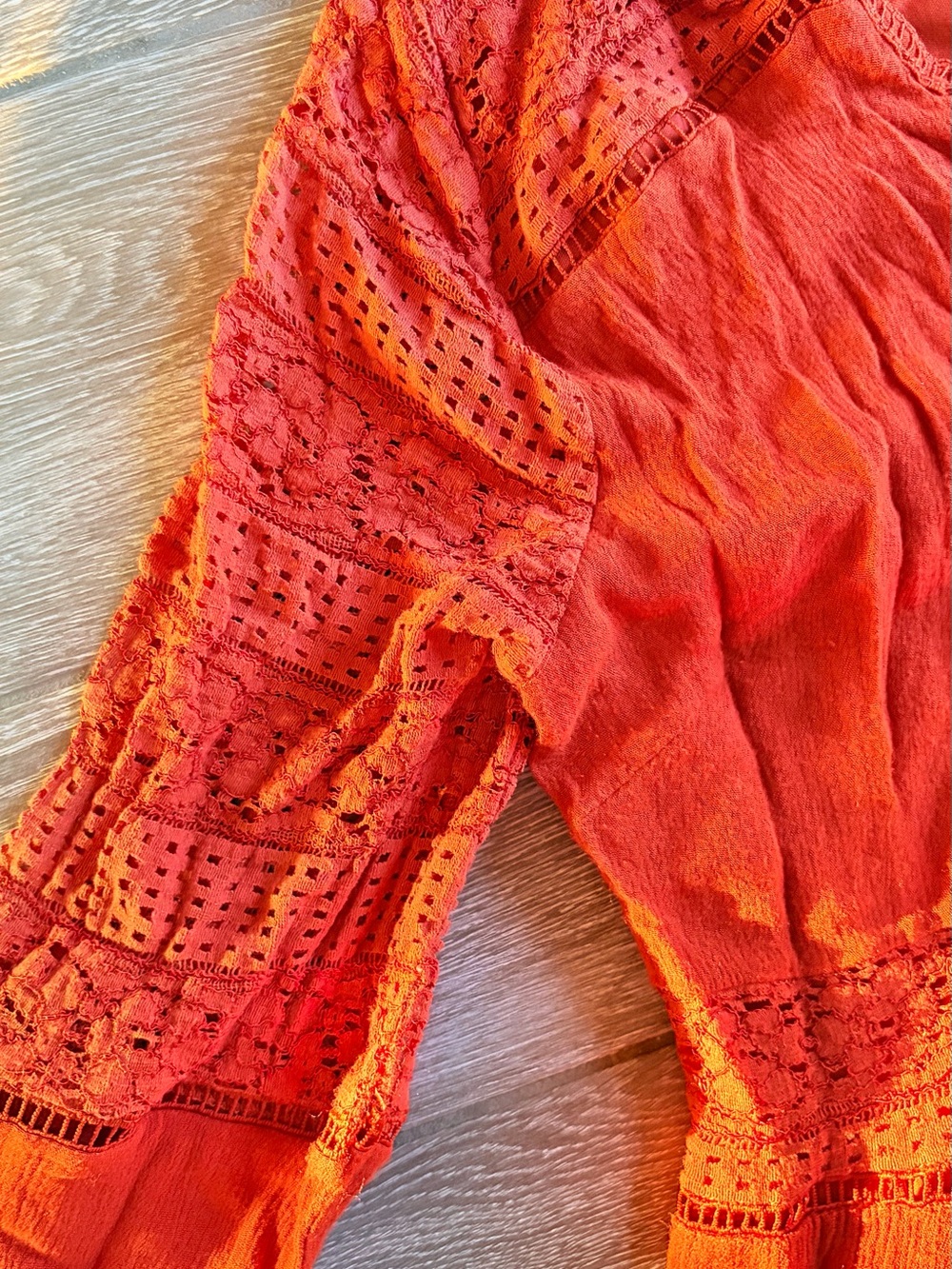 Rust Lace-Trim Button-Front Fall dress - Picture 4 of 8